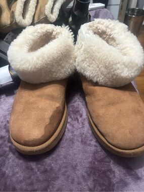 UGG Chestnut Suede Shearling Cuff Ankle Boots